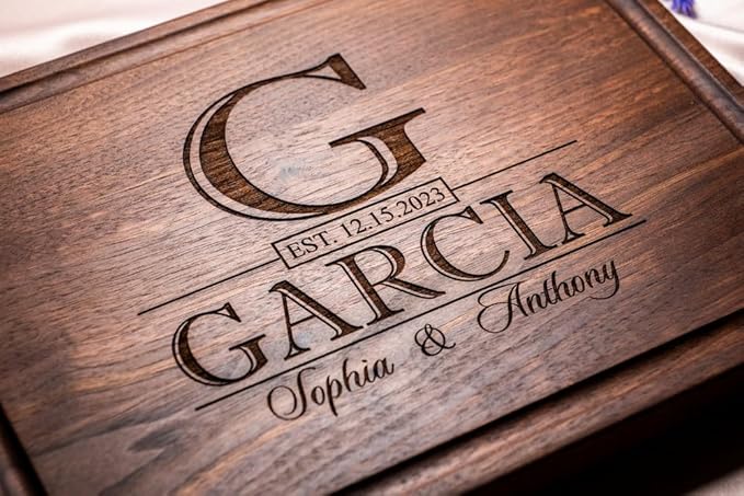 Personalized Cutting Board, Custom Wedding, Anniversary or Housewarming Gift Idea, Wood Engraved Charcuterie, for Couples, Family and Clients Classic Initial Design 015