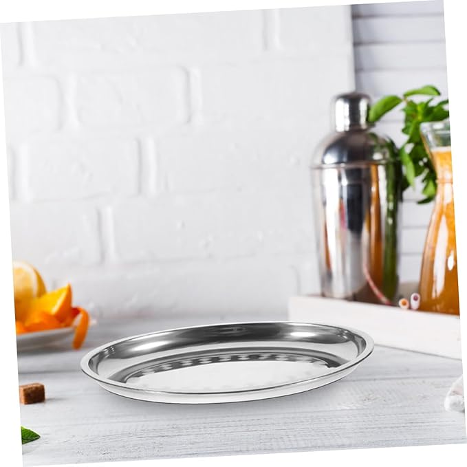 PRETYZOOM 2pcs Stainless Steel Serving Tray for Dried Fruits Pastries and Breakfast Platter Plates for Home Restaurant and Cafe Use