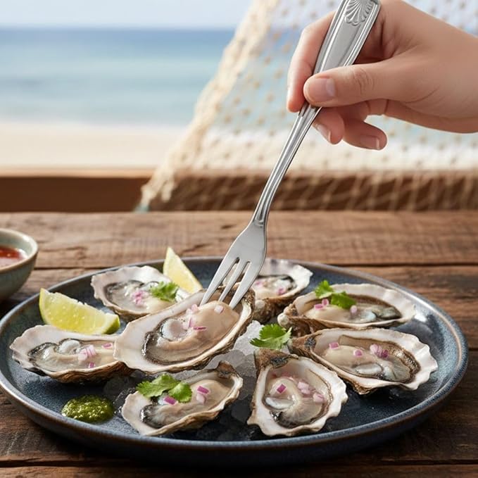 Soro Essentials- Stainless Steel Seashell Oyster Fork Set of 24- Serving Utensils Serving Flatware Cutlery Kitchen Tableware Buffet Serving Utensils for Home Kitchen and Restaurant