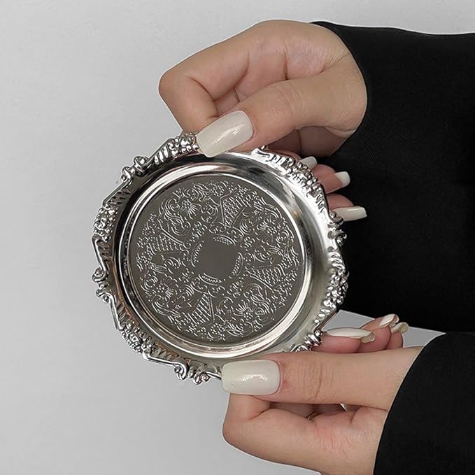 Metal Food Serving Trays Small Instrument Jewelry Tray Silver Fruit and Dessert Plates for Wedding, Hotel, Christmas Candy Display