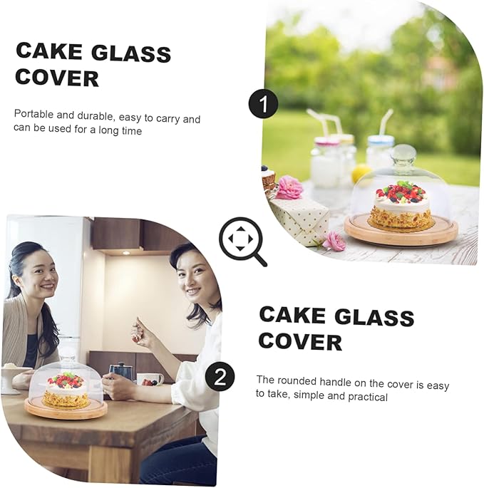 LIFKOME 1pc Rotating Cake Tray Glass Cover Practical Food Plate for Parties and Events Khaki for Desserts and Pastries Display