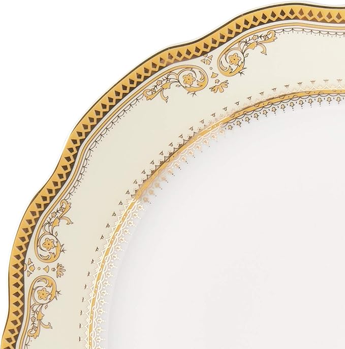 Lorren Home Trends Isabella-24 24 Piece Isabella Design Porcelain Wavy Edge Dinnerware Set, White