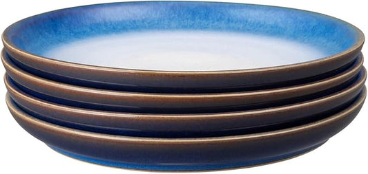 Denby - Blue Haze Coupe Small Plate Set of 4 - Everyday Use & Serving Plates - Dishwasher, Microwave Safe - Light & Dark Tones Blue Glaze - Ceramic Stoneware