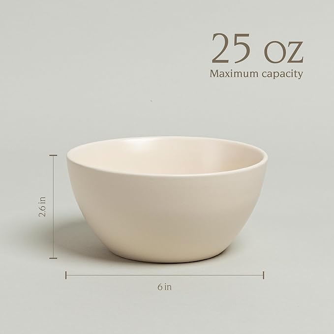 over&back Coupe Cereal Bowl Set - Stoneware Dishes - Comes with 4 Cereal Bowls - Easy-to-Stack Breakfast Place Settings - 6" x 6" x 2.6" - 25oz - Semi-Matte Ivory