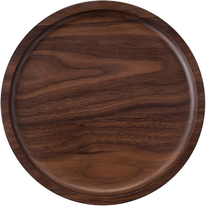 Winterworm Rustic Walnut Wooden Tray Solid Wood Serving Tray Square Rectangle Platter Tea Tray Coffee Table Tray (Round (9x9x0.9 inch))