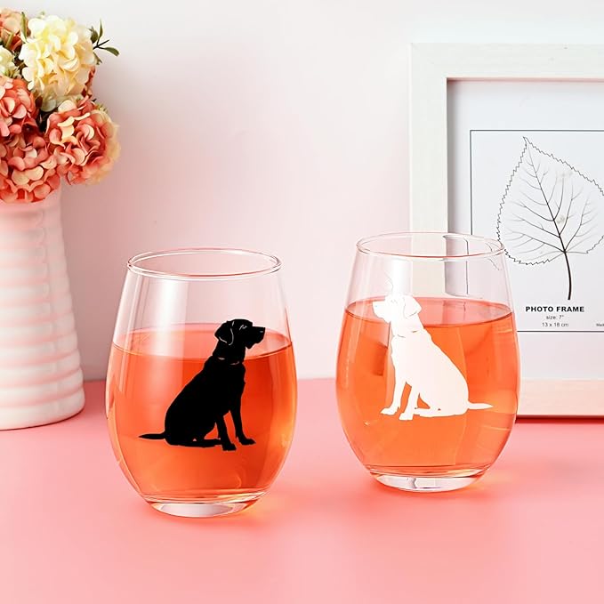 Futtumy Labrador Retriever Wine Glasses - Set of 2, Gifts for Dog Lovers for Christmas, Birthday, Mother's Day - 17Oz Women's Wine Glasses