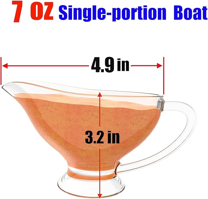 Set of 2 Sauce Glass Gravy Boat -7 oz with Handle Kitchen Glassware Serving Utensils for Dining, Warming Sauces, Salad Dressing Home Decor Saucy Boat