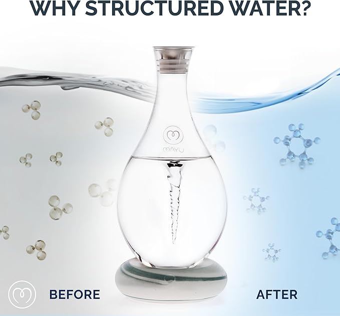 MAYU Swirl, Structured Water Device, 1.5 Liter Glass Pitcher, Rechargeable Ceramic Base (Earth), Enhance Reverse Osmosis, Purified or Filtered Water, Vortex Oxygenates, Supports Cellular Hydration