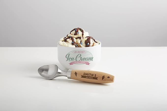 Personalization Universe Custom Ice Cream Shoppe 14 oz. Bowl - Heavyweight Stoneware, Chip-Resistant, Personalized with Any Name - Perfect Couples, Mom, Dad, Boys,Girls - Dishwasher & Microwave Safe