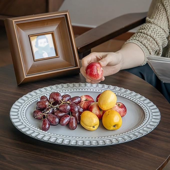 Dinner Plates Extra Large 14.5 Inch Ceramic Plate Embossed Oval Steamed Fish Tray With Slight Flaws Suitable For Restaurant Appetizers Kitchen Salad Bowl