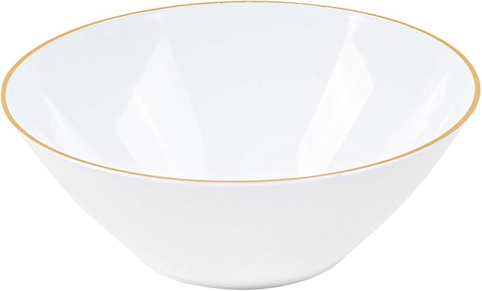 [6 OZ 20 Count] White Plastic Organic Party Dessert bowls ice cream bowl With Gold Rim Premium heavyweight Elegant Disposable Tableware Dishes