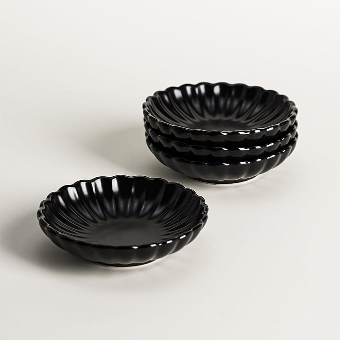 Gaolinci 3.5 Inches Flower Shape Ceramic Sauce Dish,Mini Side Seasoning Dish,Snack Serving Dishes,Porcelain Small Saucer Set(Set of 4)