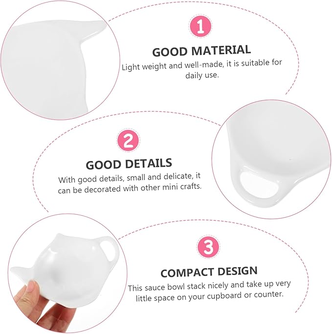 PRETYZOOM 4pcs Practical Ceramic Snack Plate Small Bowls Sauce Dish White Multi-use for Dipping Appetizers Desserts Family Restaurant
