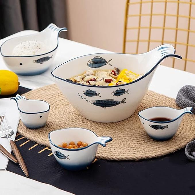 Appetizer Bowls 5.41Oz Sauce Dish Fish Shape Dip Bowl Set Ceramic Soy Sauce with Handle Sushi Dipping Bowls Ketchup Salad Appetizer Plates Serving Dishes Bowls(Set of 4) Salad Bowls ( Size : 3.94x2.76