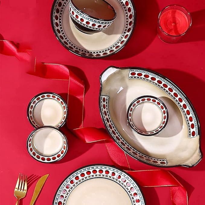 Dinnerware Sets Dish Set,11 Pcss,American Style Retro Porcelain Tableware Set with Plates and Bowls,Ceramic Dinner Set for Kitchen and Dinning