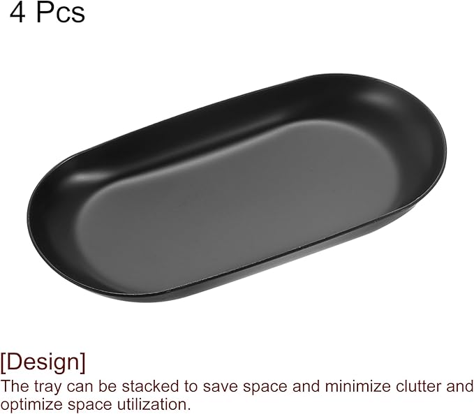 uxcell 4pcs Stainless Steel Decorative Tray, 3.9" Oval Serving Tray Metal Decorative Plate for Perfume Jewelry Cosmetic Bathroom Organizer, Black