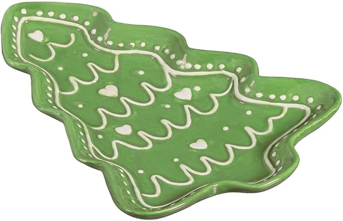 Shades of Green Plate Tree Shaped Embossed Ceramic Appetizer Plate, 8.25"