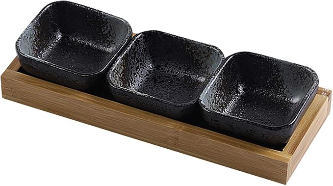 HEXEH Salad Plate 3.3 Oz Soy Sauce Dipping Bowls Side Dish Plates for Snack Sushi Fruit Appetizer Dessert Ceramic Dip/Dipping Bowls Set of 3 with Tray Plastic Plate (Color : D)