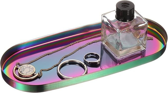 uxcell Rectangle Serving Trays, 4 x 9inch Metal Serving Platter Board Bathroom Tray for Coffee Party Home Decor Cheese Dish Cake Dessert, Colorful