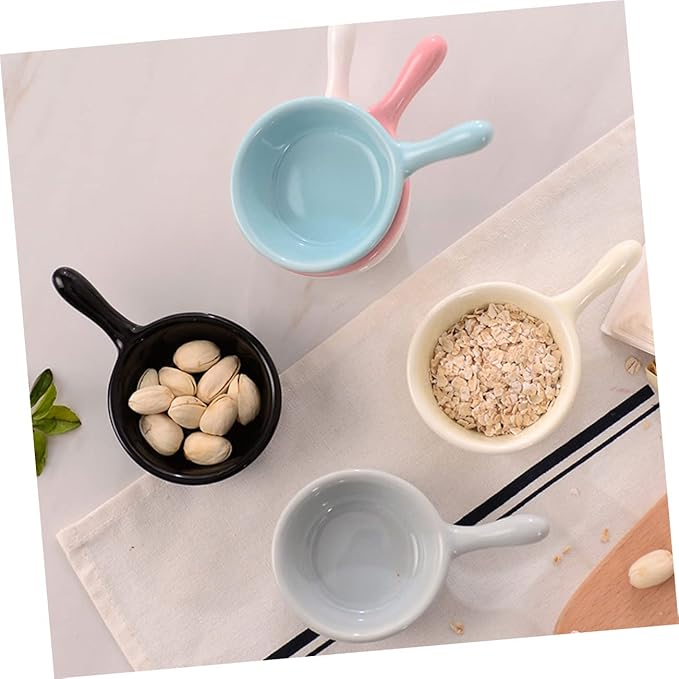 ABOOFAN Japanese Style Ceramic Dipping Sauce Dish Handle Mini Appetizer Plate for Snacks and Fruits Black and White 4-Piece Set for Kitchen Seasoning and Serving