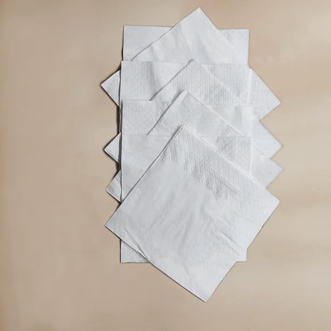 200 Count Napkins 2 Ply Plain White Beverage Napkins Disposable Four Fold Cocktails Paper Napkins 4.9" X 4.9" folded for Party and Every Day Use