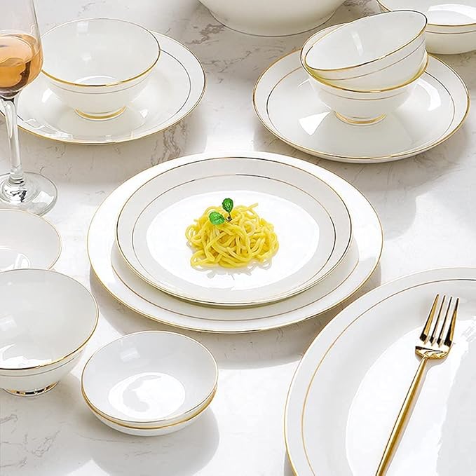 Dinnerware Sets - Luxury Gift Dishes Service Set, 32/58PCS Ceramic Dinnerware Set Bone China Tableware Dishes Plates Ceramic Combination Dinner Service Set Porcelaine Service for 10 (58 Pieces)