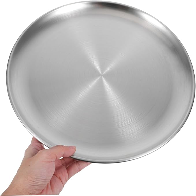 PRETYZOOM Stainless Steel Large Round Serving Tray Outdoor Food Serving for Grill Fruit Cake Plate Kitchen Supplies