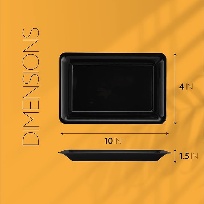 Plasticpro Plastic Serving Trays - Serving Platters Rectangle 10 X 14 Disposable Party Dish Black Pack of 4