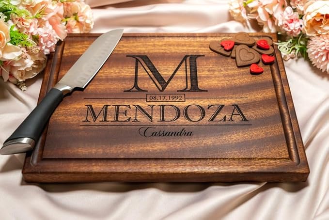 Personalized Cutting Board, Custom Wedding, Anniversary or Housewarming Gift Idea, Wood Engraved Charcuterie, for Couples, Family and Clients Classic Initial Design 015