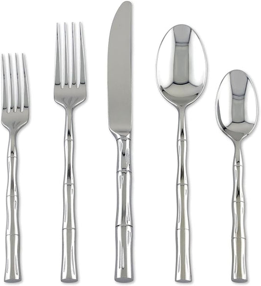Supreme Housewares 20-Piece Bamboo Shaped Flatware Set, 18/8 Stainless Steel Silverware Cutlery Set, Service for 4, Mirror Polished, Dishwasher Safe (Bamboo)