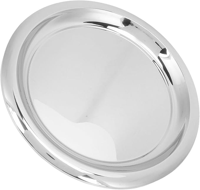 CHICIRIS Stainless Steel Round Serving Tray, 35cm Mirror Polished Silver Bar Tray for Drinks Snacks Desserts, with Elegant Arc Design and Rustproof Sturdy Structure