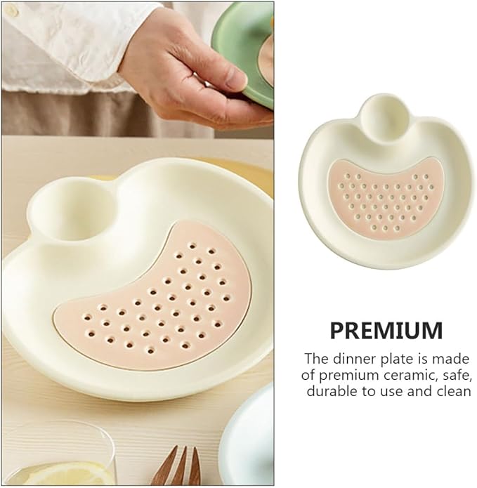 Luxshiny Ceramic Dipping Plate Dumpling Serving Tray Sauce Compartment Oval Shape Kitchen Plate