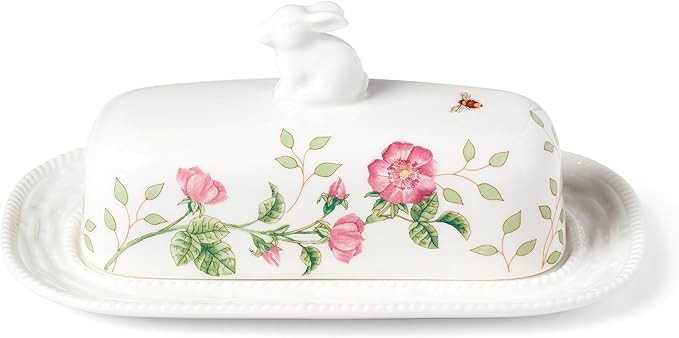 Lenox 893455 Butterfly Meadow Bunny Covered Butter Dish, Easter Serveware