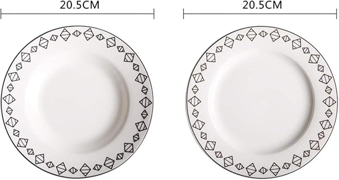34 Pieces Round Ceramic Dinner Set White Jacquard Pattern Tableware,
