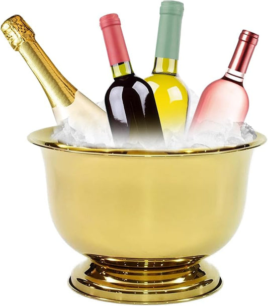 Gold Ice Bucket for Parties Stainless Steel 8L Beverage Tub Large Capacity Champagne Bucket Drink Tub Insulated Punch Bowl Drink Chiller