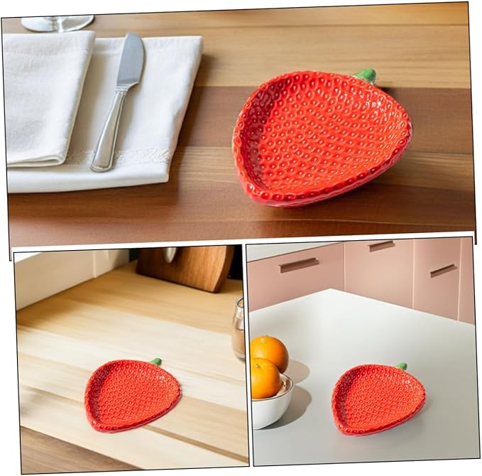 Zerodeko Strawberry Shaped Ceramic Appetizer Plates Charming Porcelain Snack Dish for Sushi Pastries and Desserts Compact and Portable for Home Gatherings and Outdoor Picnics
