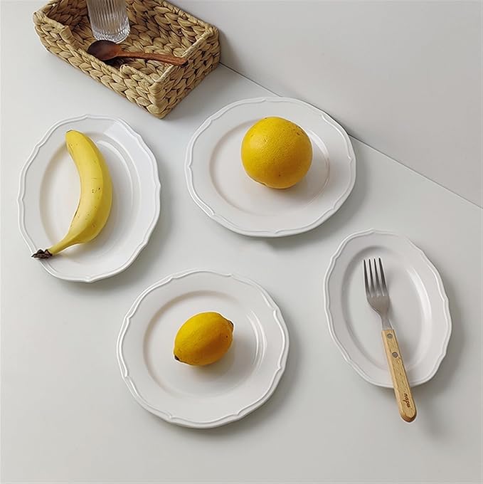 Dessert Plates Retro Lace Plate Simple Dinner Ceramic Salad Breakfast Dessert Home Restaurant Cafe Dinner Tableware(A,Large)