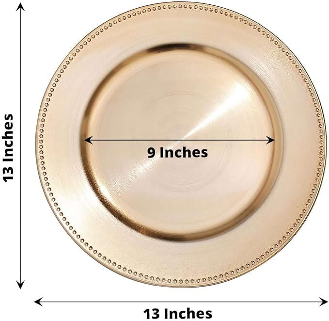 13" Charger Plates -Set of 12 - Acrylic Gold Round Beaded Disposable Chargers, Ideal for Dinner Party Wedding Bulk Events Tabletop Decoration