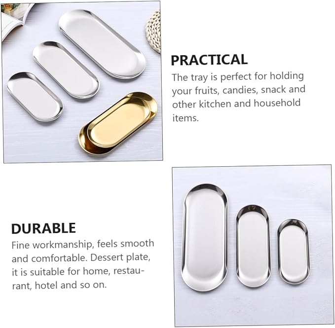 Garneck 2pcs Dessert Serving Tray Jewelry Tray Stackable Stainless Steel Storage Plate Home Restaurant Tableware
