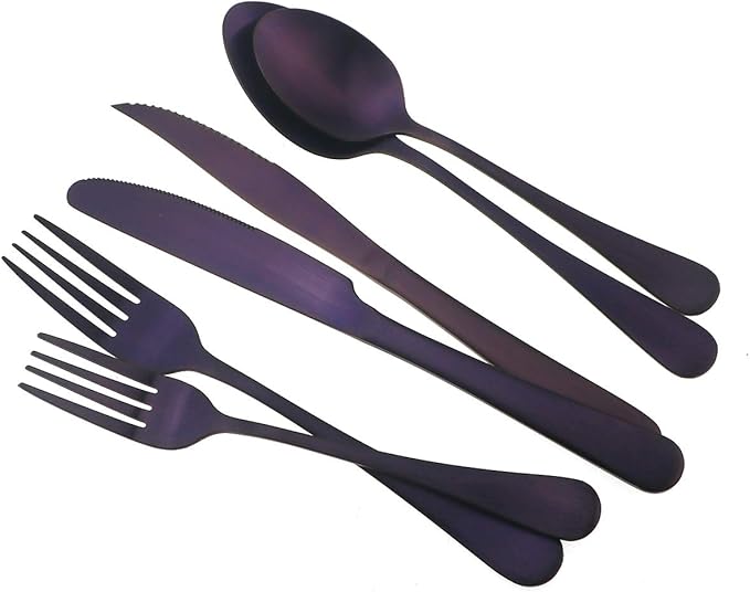 Gugrida 24-Piece Titanium Purple Plated Stainless Steel Flatware Set, Travel Cutlery Include Knife Fork Spoon Service for 4,Healthy & Eco-Friendly Silverware - Matte Elegant Modern Eating Utensils