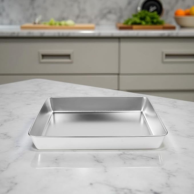 Stainless Steel Serving Tray with Deep Edges, Rectangular Food Platter for Kitchen, Camping, Picnics, School Cafeteria, Dishwasher Safe, Silver(40 * 35 * 5.5)