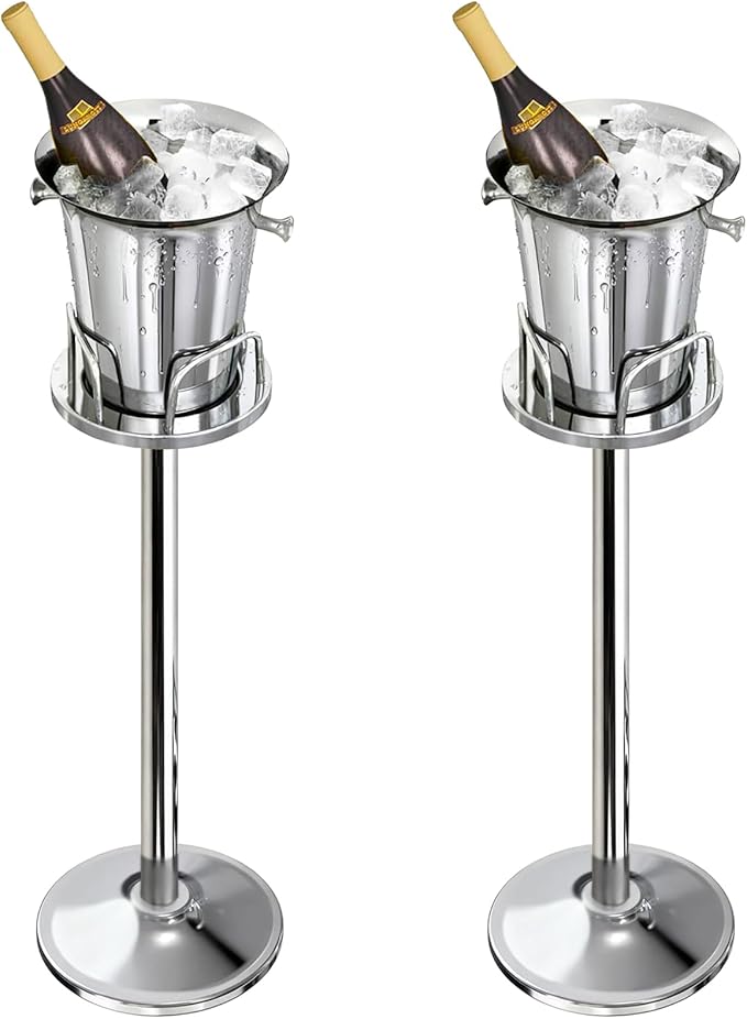 Ice Bucket with Stand Christmas Stainless Steel Standing Bucket Ice Cube Container, Wine Bucket on Rack Gold Champagne Ice-Bucket for Wine Beer KTV Club Bar BBQ Party Wedding, 12lb 5L