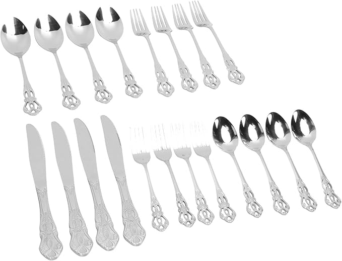 Zerodis Vintage Silverware, Serving Sets Set With Knife Fork Spoon Silver, 20 Piece Silverware Service For 4, Flatware For Home And Kitchen, Dishwasher Safe Vintage, (Silver)