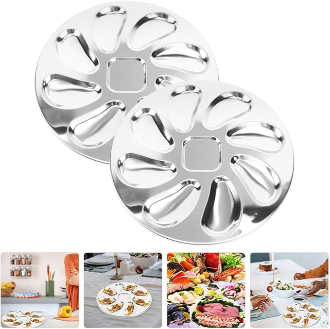 Luxshiny 2pcs Oyster Serving Trays Stainless Steel Oyster Plates Stylish for Daily Use Special Occasions