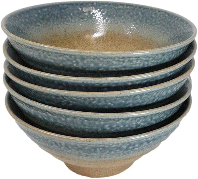 Ebros Gift Artistic Blue River Ao Nagashi Collection Dinnerware Serveware Kitchenware Set Asian Japanese Restaurant Supply (Pack Of 5 Large Ramen Soup Dinner Bowl 40oz)