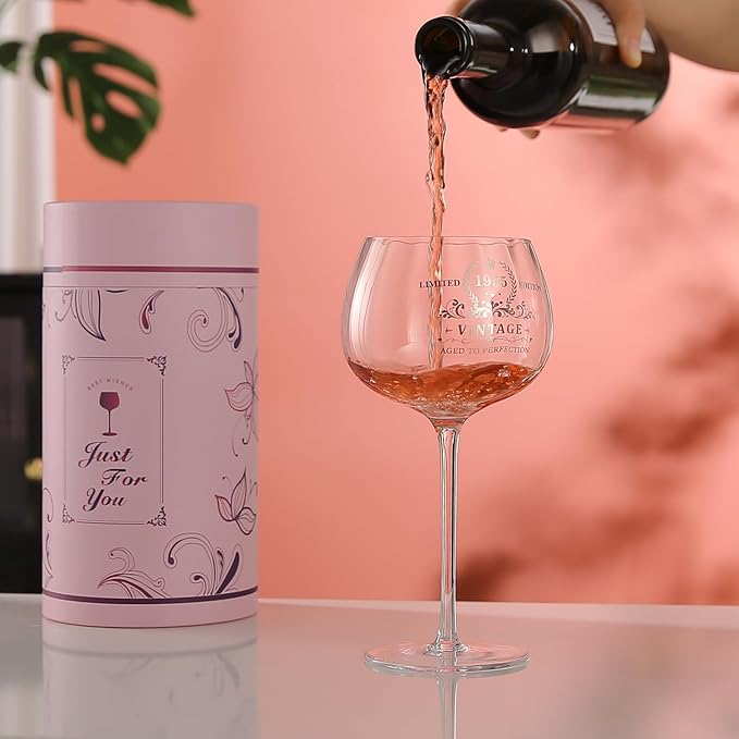 60TH Birthday Gifts for Her, Vintage 1965 Engraved Wine Glass, Unique 60 Year Old Birthday Decorations for Women, Funny 60 Bday Gifts Idea For Friends, Wife, Daughter, Sister (60TH)
