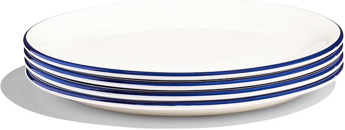 Made In Cookware - Set of 4 - Appetizer Plates - White With Navy Rim - Porcelain England