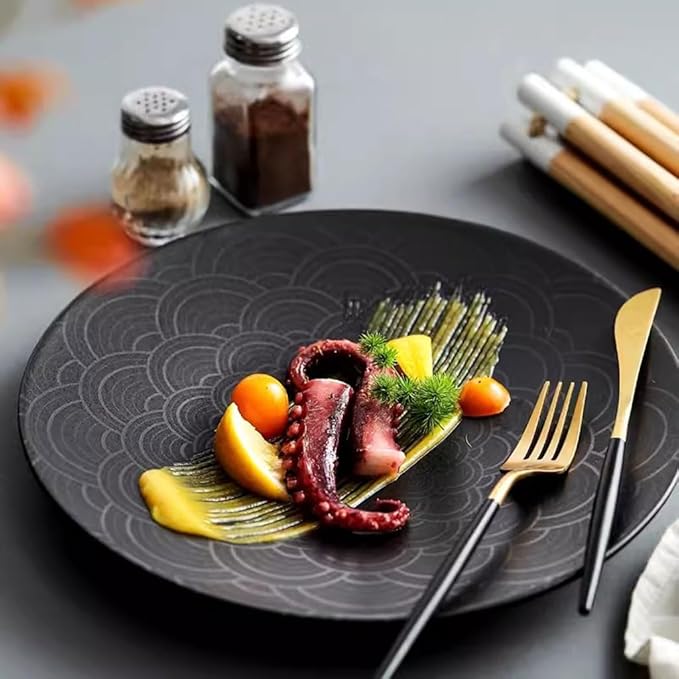 SONGCHAO Party Supplies Black Western Steak Plate Home Kitchen Ceramic Tableware Restaurant Flat Plate Dessert Plate Appetizer Plate Party Plates (Color : 21cm)
