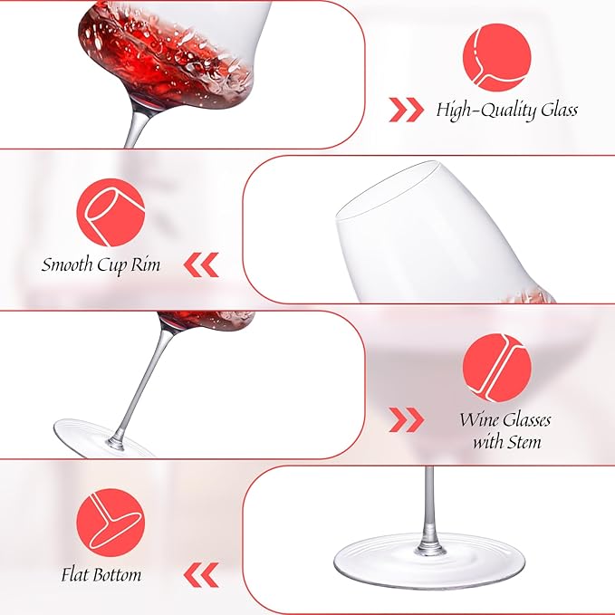 KAMMAK Wine Glasses Crystal Red and White Wine Glasses Set of 2, 27oz Hand Blown Large Glassware with Long Stem, Premium Glassware for Wine tasting, Birthday Gift, Party, Anniversary
