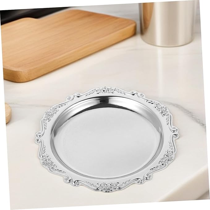 2pc Snack Iron Plate Serving Tray Vintage Jewelry Dish Retro Metal Trays for Desserts Chips and Dip Holder Home Decorative Plate